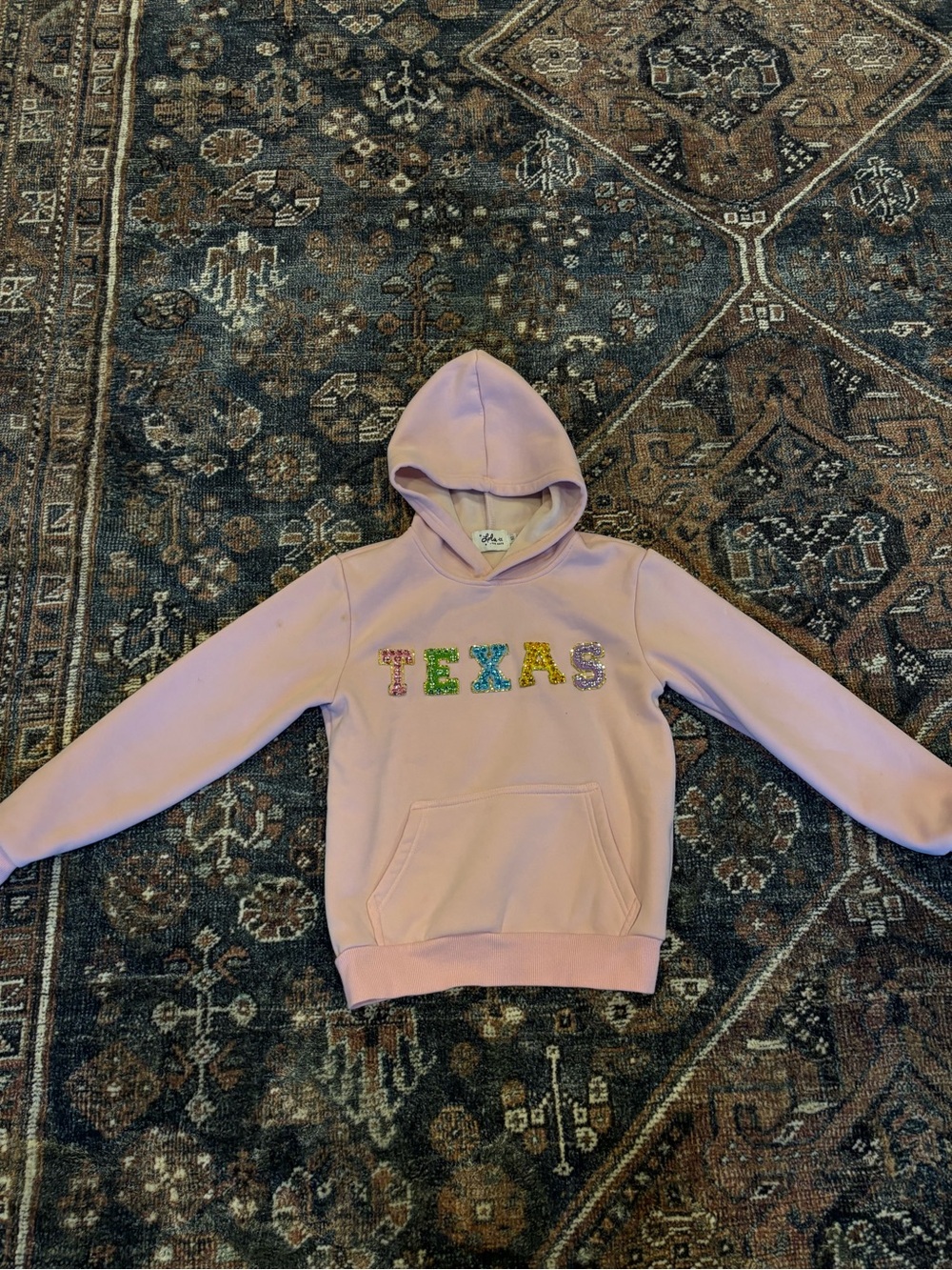 Lola + The Boys Pink 'Texas' Hoodie with Multicolor Appliqué